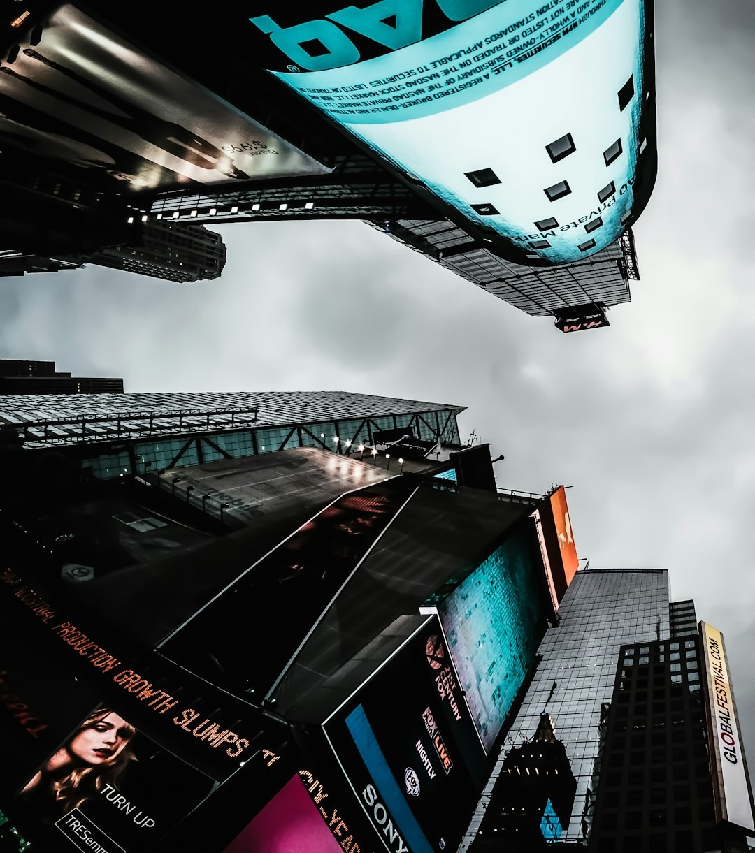 Looking up in Times Square